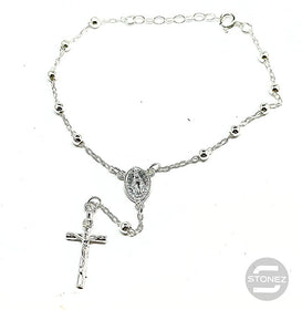 500101126 Pulsera de Plata Ley 925 Tipo Rosario Bola 3,5 mm 18 Cms