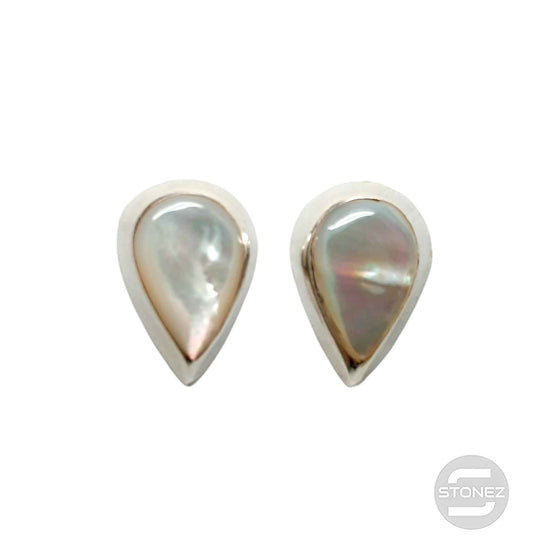 500202104 Pendientes Pegados Plata 925 Abalon Blanco 11 x 17 mm Con Cierre Mariposa De Presión