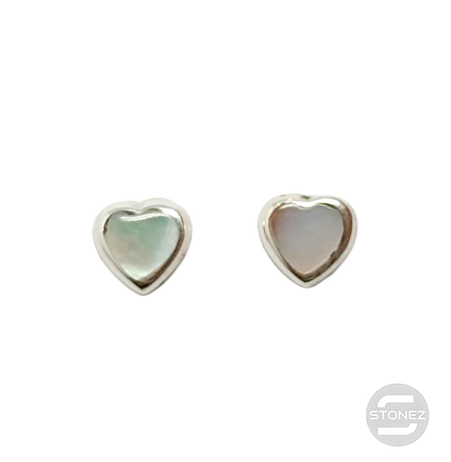500202105-03 Pendientes Pegados Plata 925 Abalon Blanco Forma De Corazón 6 mm Con Cierre Mariposa De Presión