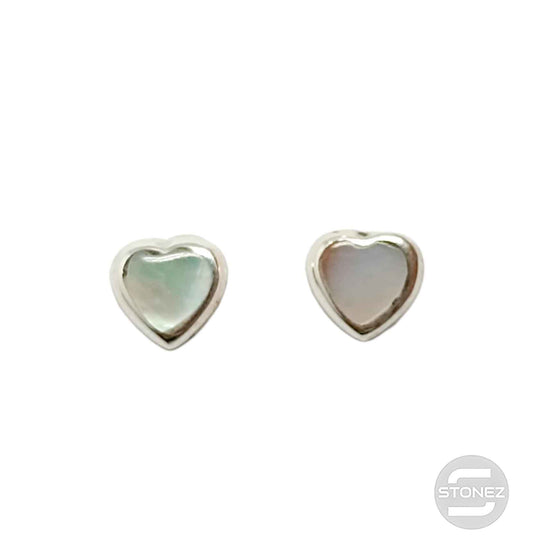 500202105-03 Pendientes Pegados Plata 925 Abalon Blanco Forma De Corazón 6 mm Con Cierre Mariposa De Presión