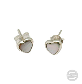 500202105-03 Pendientes Pegados Plata 925 Abalon Blanco Forma De Corazón 6 mm Con Cierre Mariposa De Presión