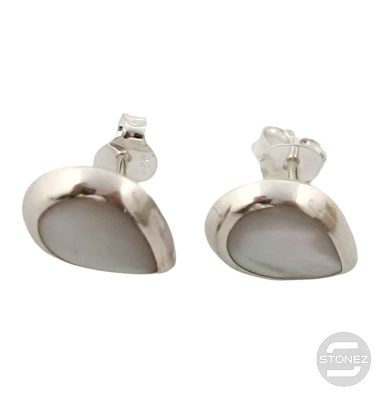 Cargue la imagen en el visor de la galería, 500202107-01 Pendientes Pegados Plata 925 Abalon Blanco 9x12 mm Con Cierre Mariposa De Presión
