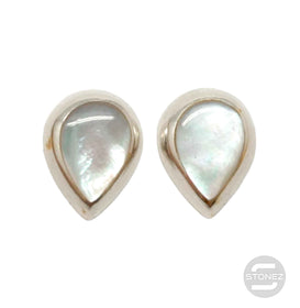 500202107-01 Pendientes Pegados Plata 925 Abalon Blanco 9x12 mm Con Cierre Mariposa De Presión