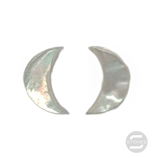 500202108-01 Pendientes Pegados Plata 925 Abalon Blanco Media Luna 9x6 mm Con Cierre Mariposa De Presión