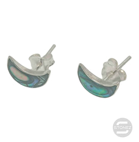 500202108-02 Pendientes Pegados Plata 925 Abalon Color Media Luna 9x6 mm Con Cierre Mariposa De Presión