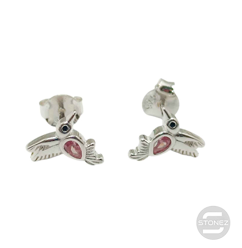 Cargue la imagen en el visor de la galería, 500202694-02 Pendientes Plata ley 925 Pajaro 10 mm Con Circonitas Color
