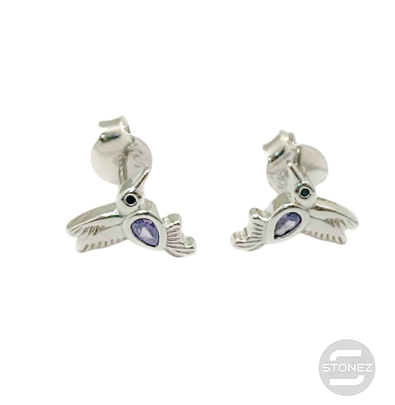 Cargue la imagen en el visor de la galería, 500202694-05 Pendientes Plata ley 925 Pajaro 10 mm Con Circonitas Color
