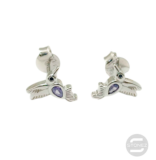 500202694-05 Pendientes Plata ley 925 Pajaro 10 mm Con Circonitas Color