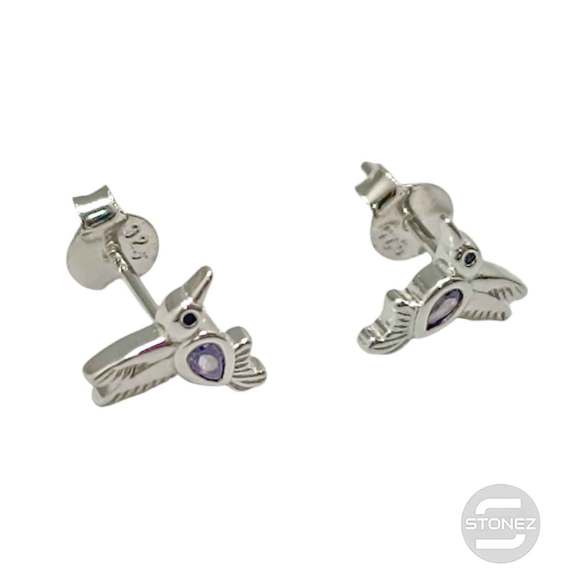 Cargue la imagen en el visor de la galería, 500202694-05 Pendientes Plata ley 925 Pajaro 10 mm Con Circonitas Color
