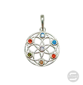 500202714 Colgante Plata 925 En Forma De Mandala Con Circonitas En Colores 7 Chakras 15 mm Aporx