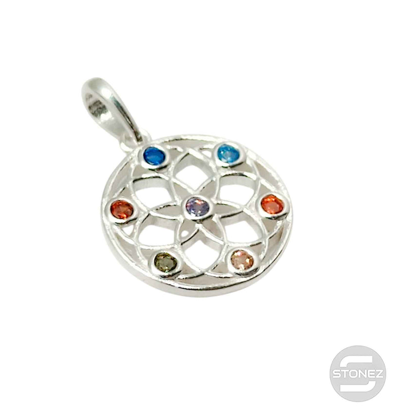 Cargue la imagen en el visor de la galería, 500202714 Colgante Plata 925 En Forma De Mandala Con Circonitas En Colores 7 Chakras 15 mm Aporx
