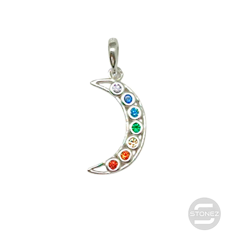 Cargue la imagen en el visor de la galería, 500202715 Colgante Plata 925 En Forma De Luna Con Circonitas En Colores 7 Chakras 18 mm Aporx
