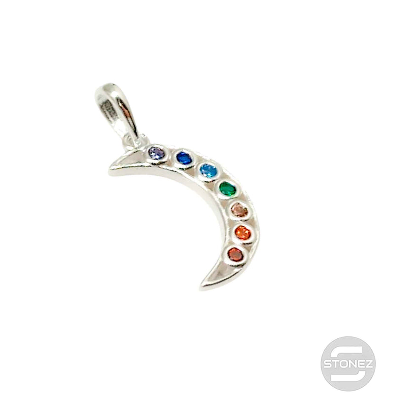 Cargue la imagen en el visor de la galería, 500202715 Colgante Plata 925 En Forma De Luna Con Circonitas En Colores 7 Chakras 18 mm Aporx
