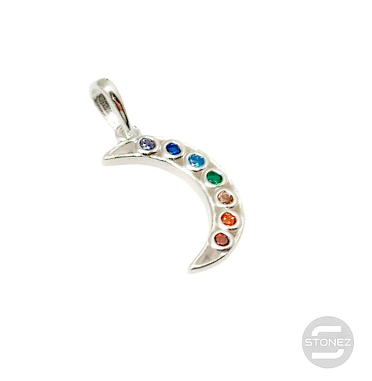 500202715 Colgante Plata 925 En Forma De Luna Con Circonitas En Colores 7 Chakras 18 mm Aporx