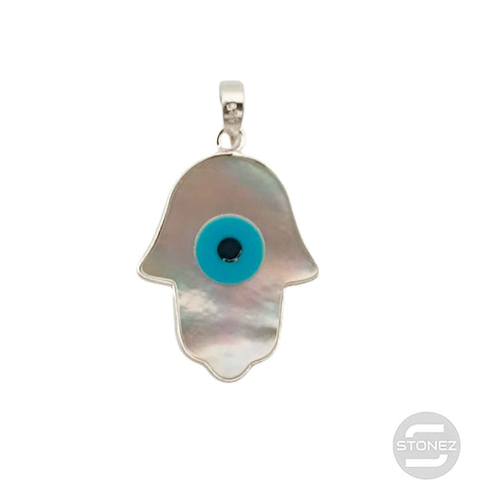 5003002725 Colgante De Plata 925 Forma Mano De Fatima  Nacar Y Ojo Turco 19X16 mm Aprox