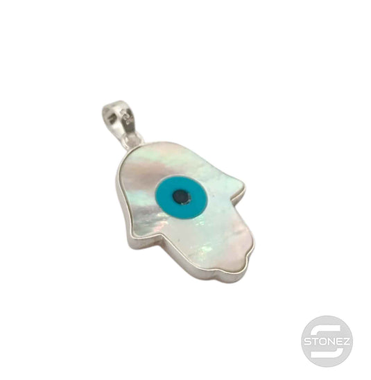 5003002725 Colgante De Plata 925 Forma Mano De Fatima  Nacar Y Ojo Turco 19X16 mm Aprox