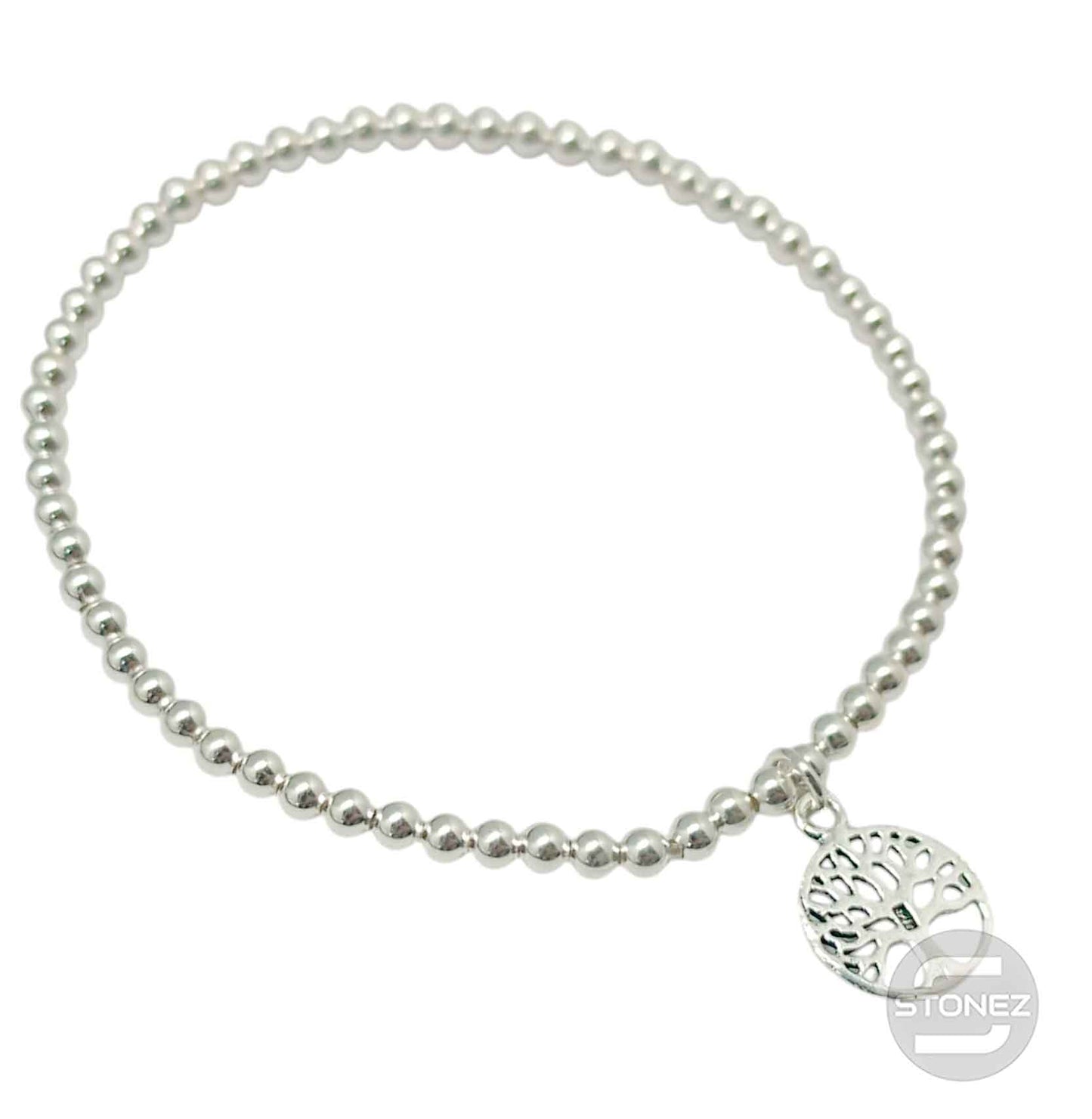 500303140 Pulsera Elastica de Plata 925 Con Bola 3 mm Arbol De La Vida 11 mm
