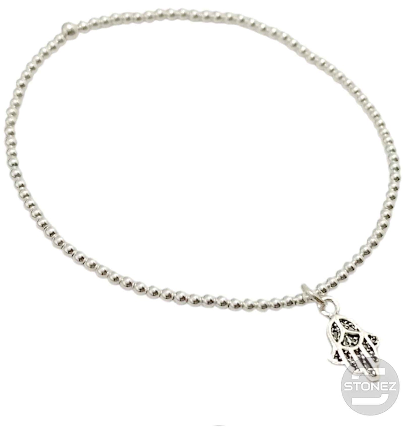 500303153 Pulsera Elastica de Plata 925 Con Bola 2 mm Mano De Fatima 9x14 mm