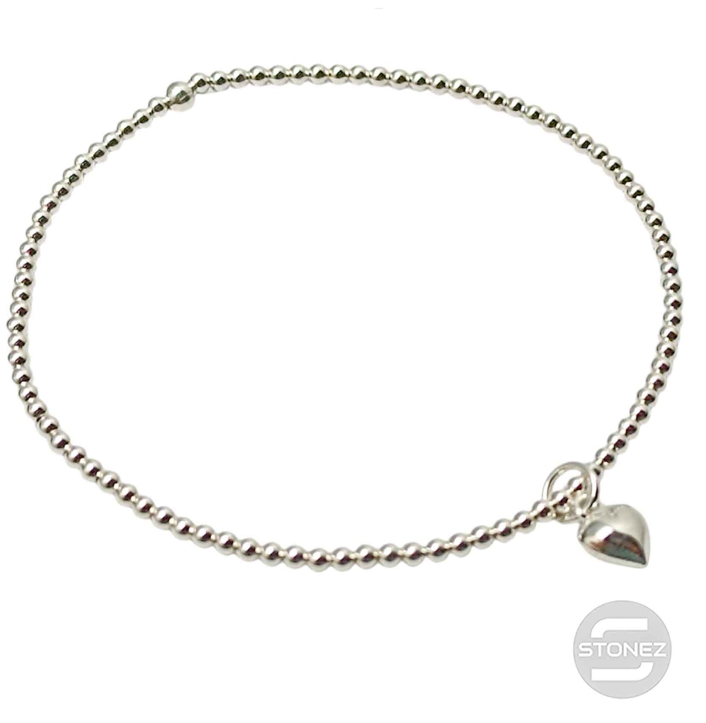 500303158 Pulsera Elastica de Plata 925 Con Bola 2 mm Corazon 6 mm