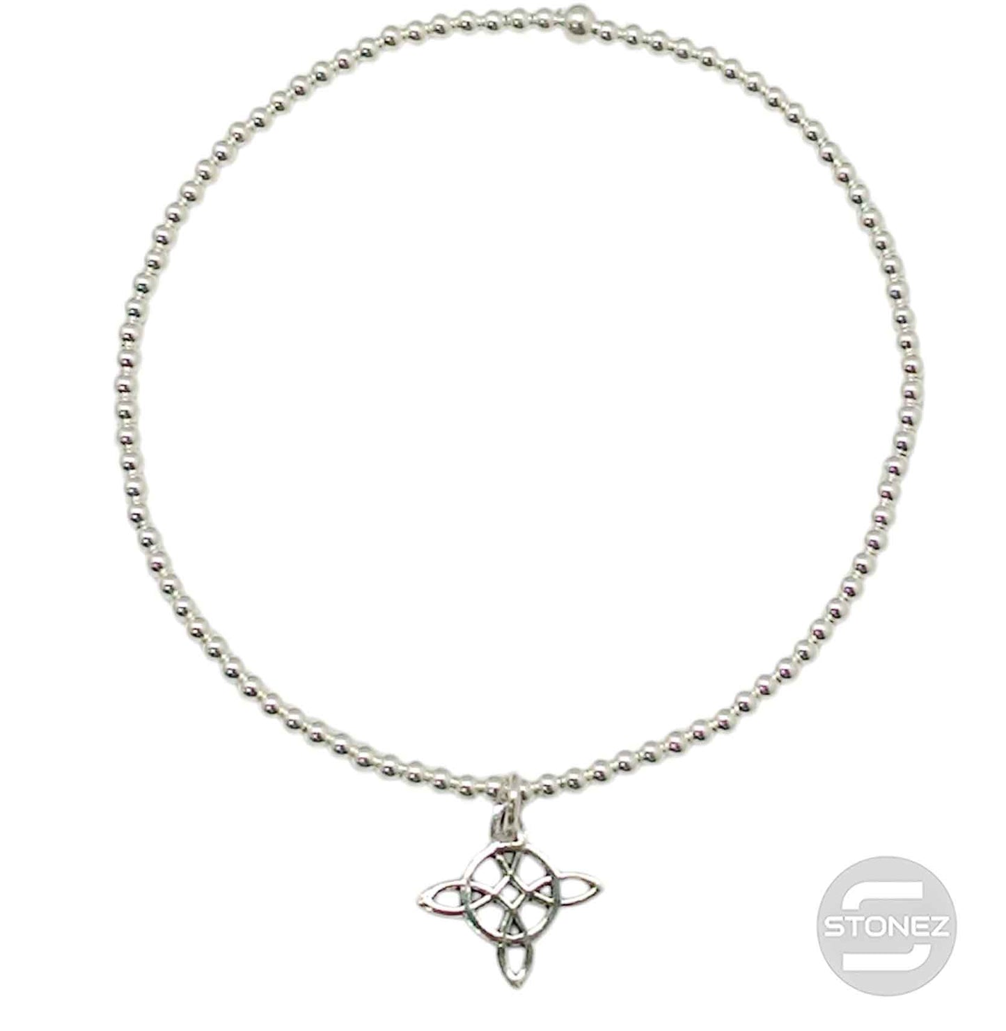 500303160 Pulsera Elastica de Plata 925 Con Bola 2 mm Dije Nudo De Bruja 11 mm