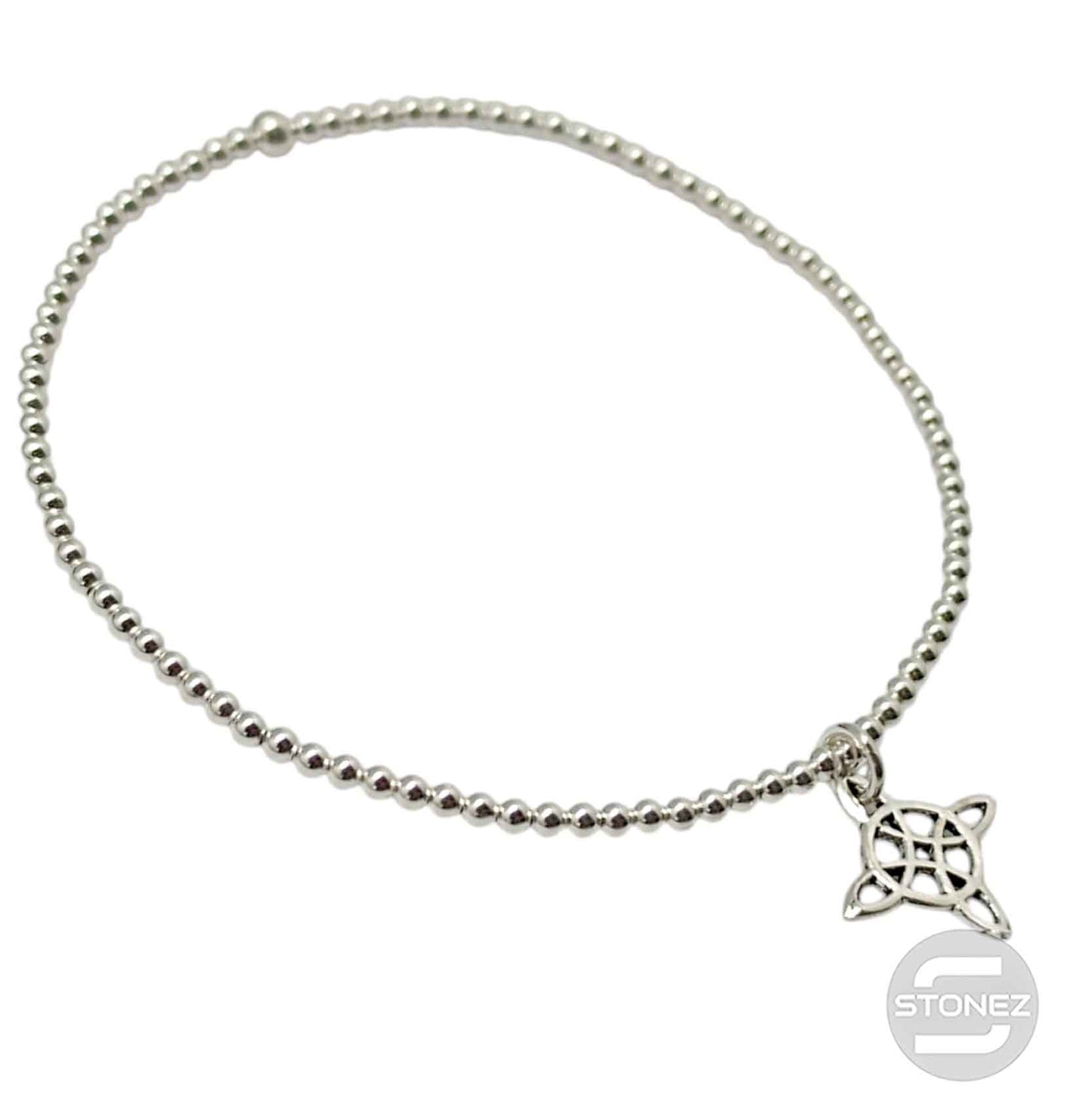 500303160 Pulsera Elastica de Plata 925 Con Bola 2 mm Dije Nudo De Bruja 11 mm