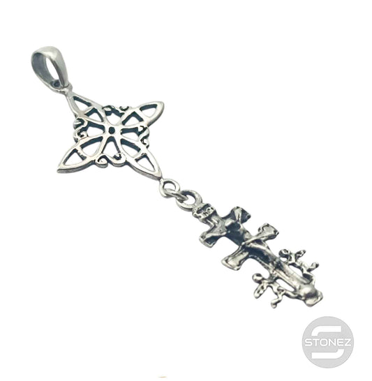 Colgante En Plata 925 Nudo De Bruja Y Cruz Caravaca 45 mm Largo Aporx  500303923
