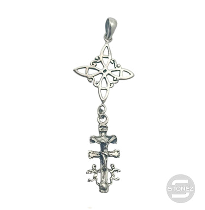 Colgante En Plata 925 Nudo De Bruja Y Cruz Caravaca 45 mm Largo Aporx 500303923