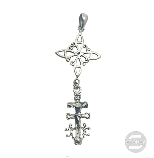Colgante En Plata 925 Nudo De Bruja Y Cruz Caravaca 45 mm Largo Aporx  500303923
