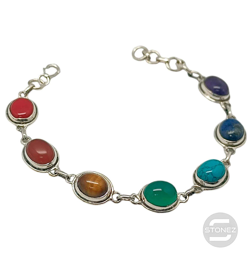 Cargue la imagen en el visor de la galería, 500602473 Pulsera Plata 925 Con Piedras 7 Chakras 16+3 Cms Aprox.
