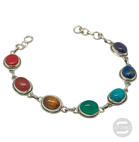 500602473 Pulsera Plata 925 Con Piedras 7 Chakras 16+3 Cms Aprox.