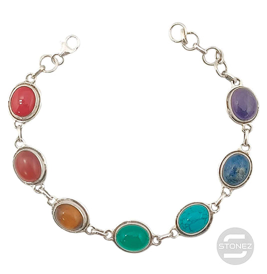 500602473 Pulsera Plata 925 Con Piedras 7 Chakras 16+3 Cms Aprox.