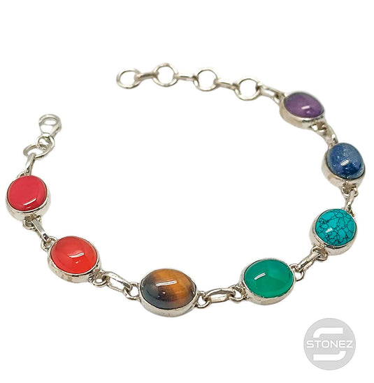 500602474 Pulsera Plata 925 Con Piedras 7 Chakras 16+3 Cms Aprox.