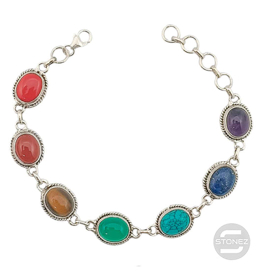 500602475 Pulsera Plata 925 Con Piedras 7 Chakras 16+3 Cms Aprox.