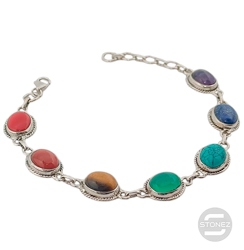 Cargue la imagen en el visor de la galería, 500602475 Pulsera Plata 925 Con Piedras 7 Chakras 16+3 Cms Aprox.
