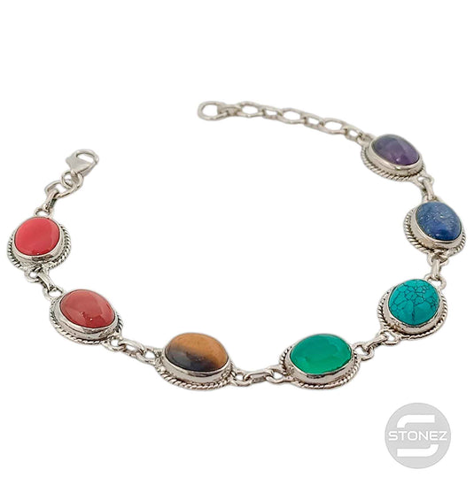 500602475 Pulsera Plata 925 Con Piedras 7 Chakras 16+3 Cms Aprox.