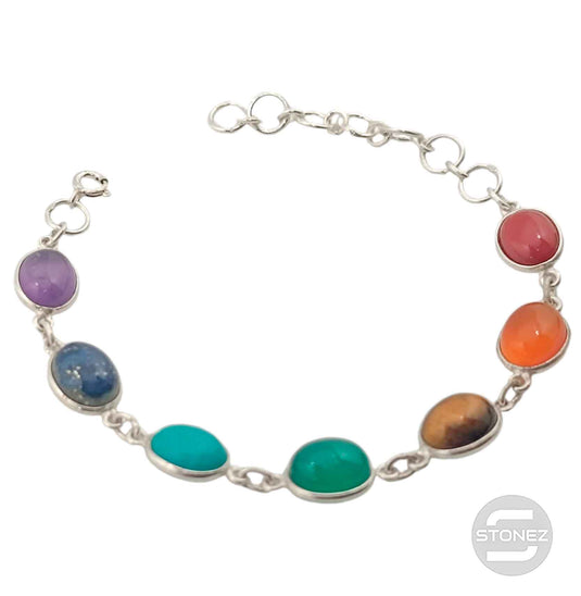 500602476 Pulsera Plata 925 Con Piedras 7 Chakras 16+3 Cms Aprox.