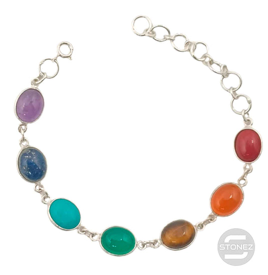 500602476 Pulsera Plata 925 Con Piedras 7 Chakras 16+3 Cms Aprox.