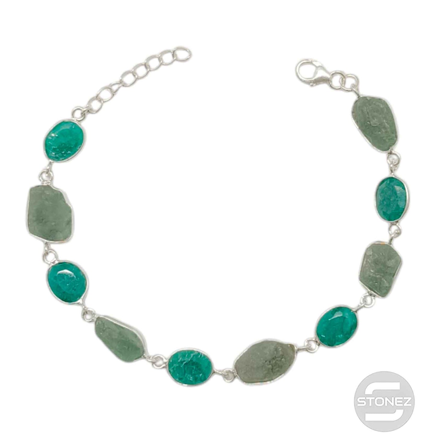 500702948 Pulsera Plata 925 Con Piedra Esmeralda 16+3 Cms Aprox