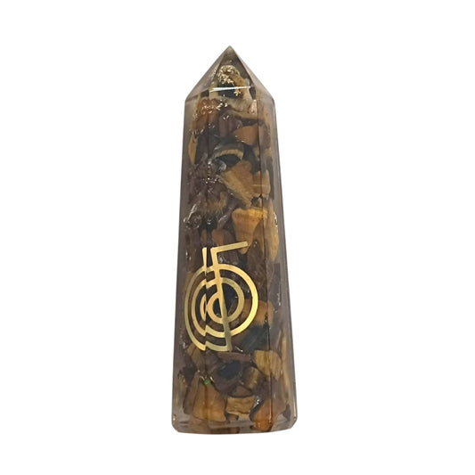 Obelisco Orgonita y Piedras Ojo De Tigre Dije Choku Rei 7,5 Cms Aprox