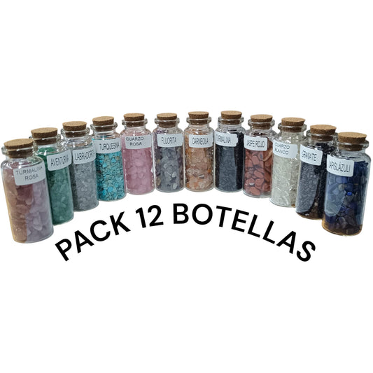 Coleccion 12 Botes Piedra Chips Minerales Surtidos Botellas 7 cms