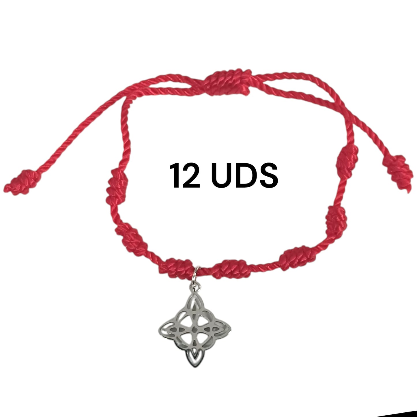 600104116-07 Paquete 12 Pulseras 7 Nudos Con Dije Nudo De Brujas En Acero