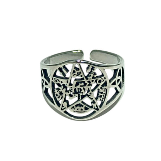 Anillo Acero Adaptable Simbolo Tetragramaton REF: 600104494