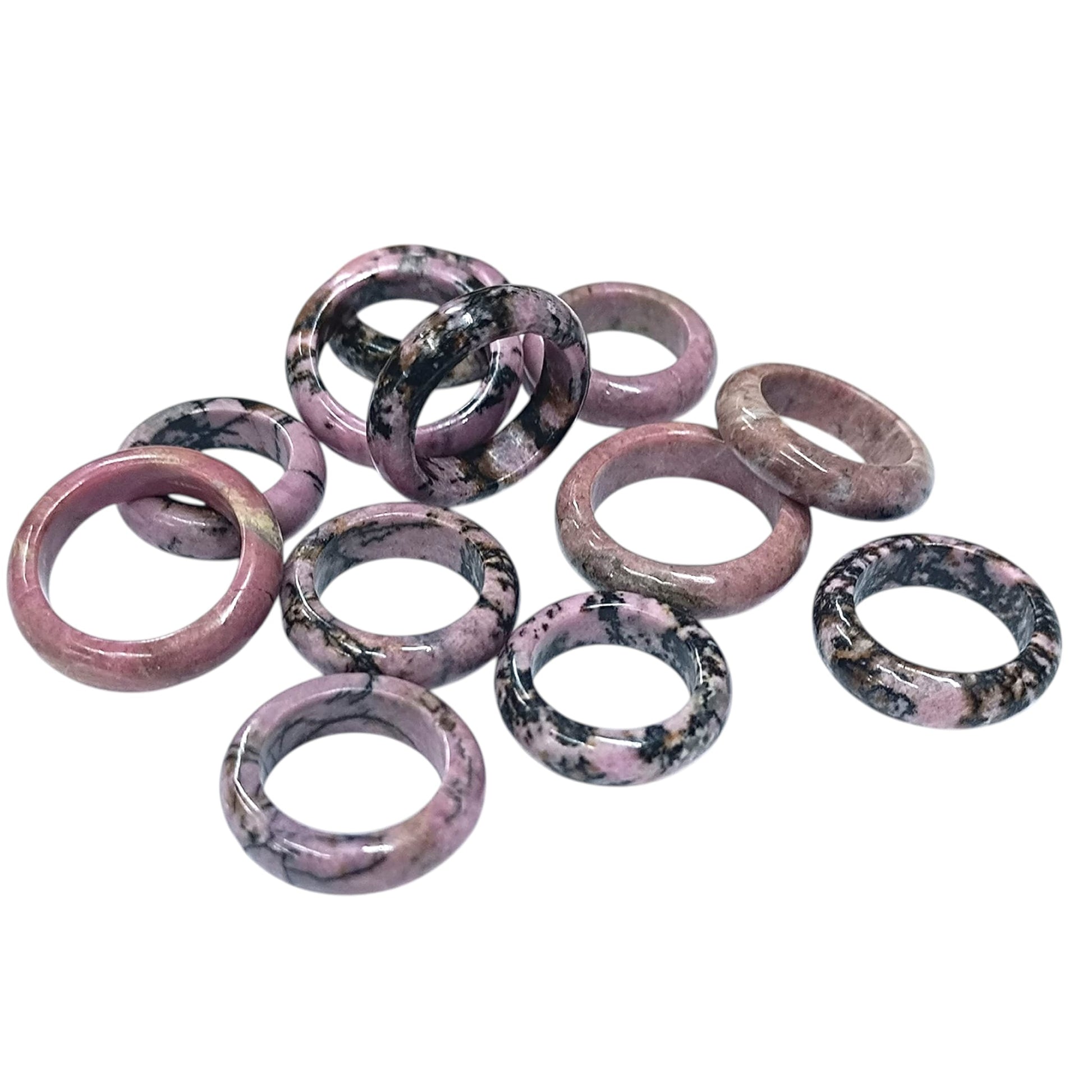 Paquete 12 Anillos Piedra Natural Rodonita Tallas Surtidas 600103400