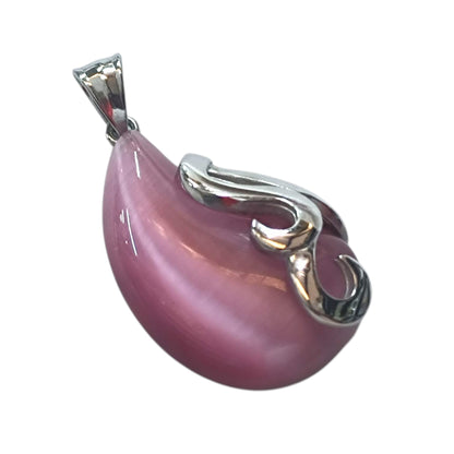 Colgante Acero Con Piedra Ojo De Gato Rosa 40 mm 29305-06