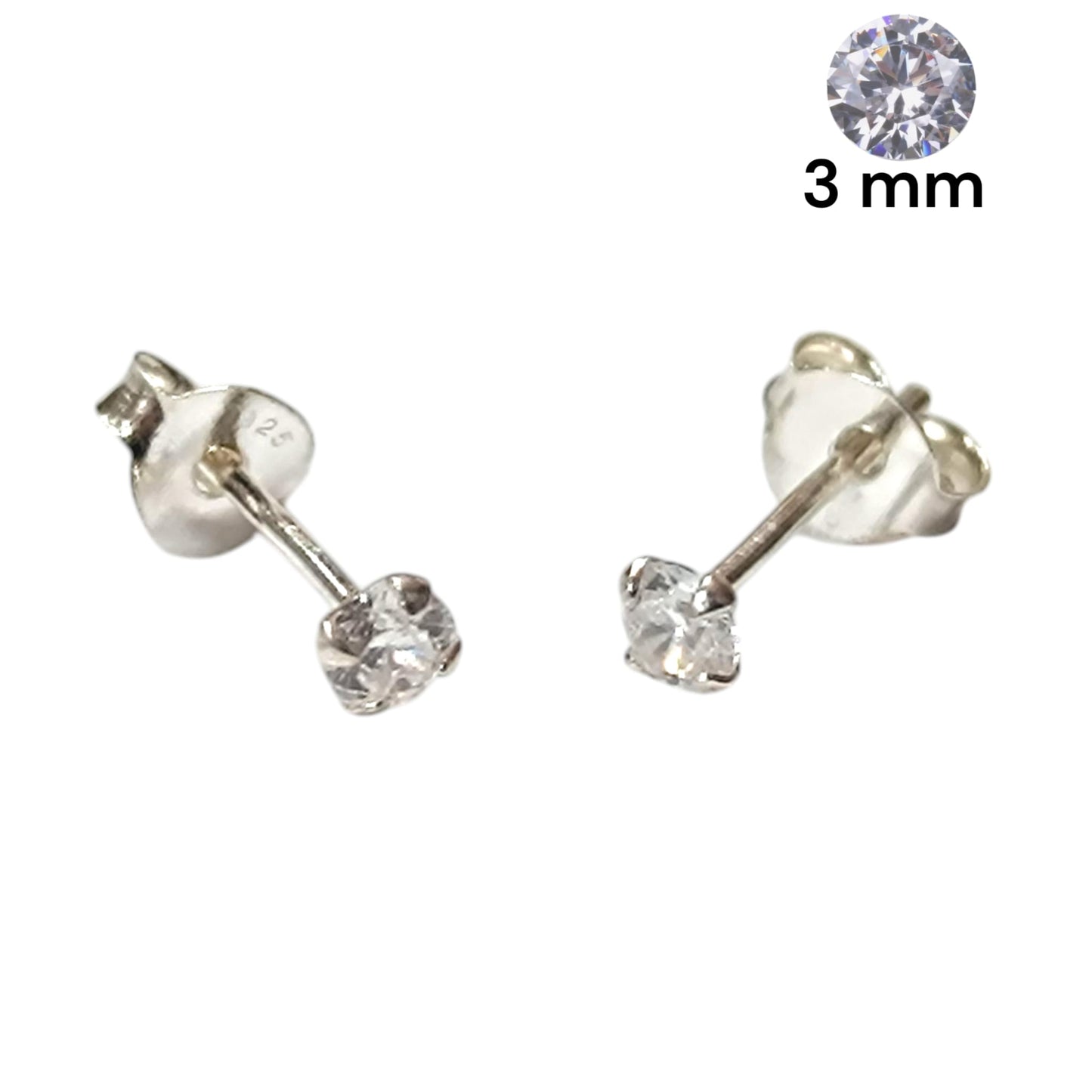 Pendientes Plata ley 925 Con Circonita Redonda 3 mm REF: 500203506