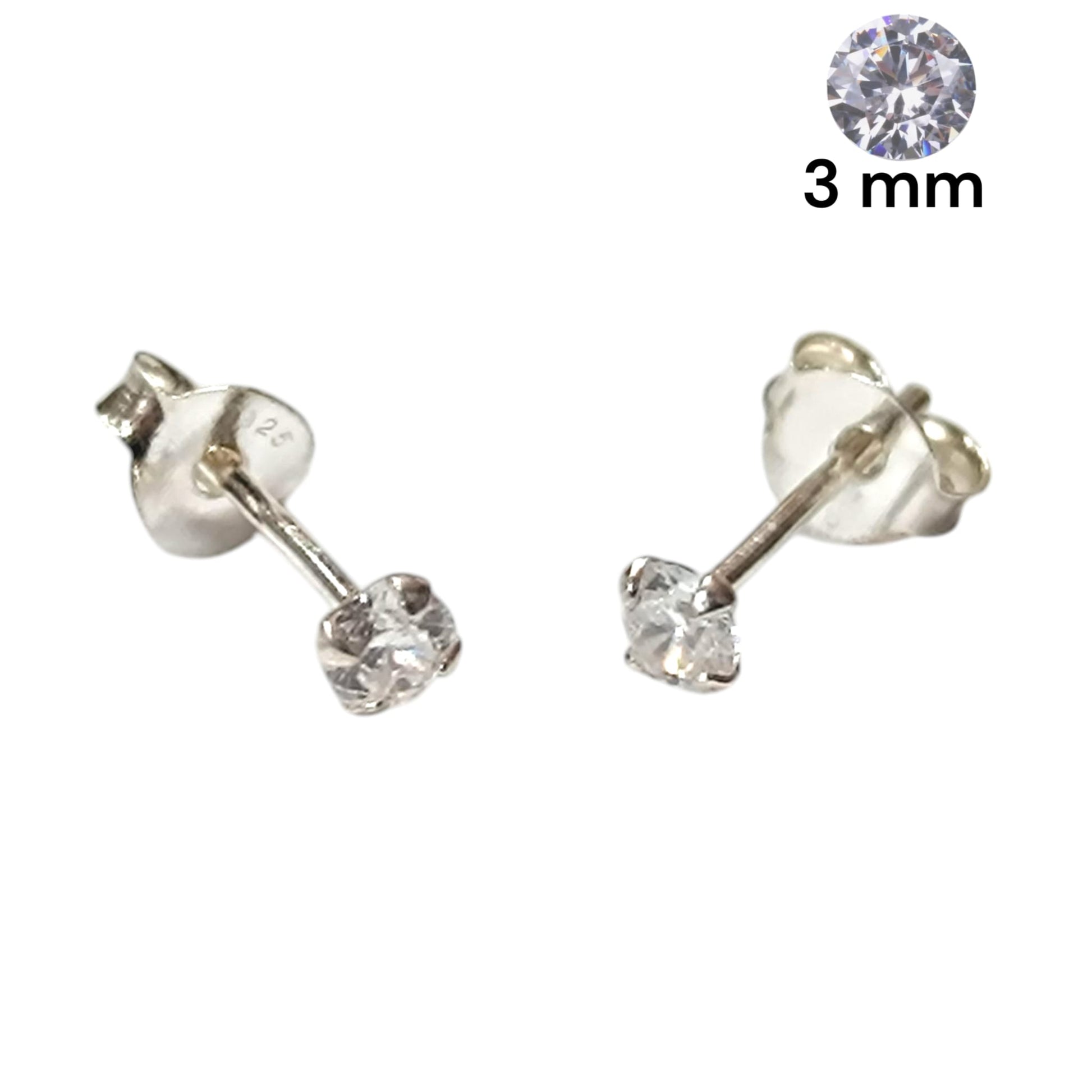 Pendientes Plata ley 925 Con Circonita Redonda 3 mm REF: 500203506