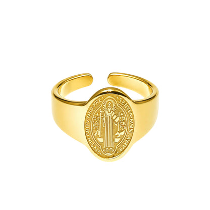 Anillo Acero Dorado Adaptable Medalla San Benito REF: 600104497