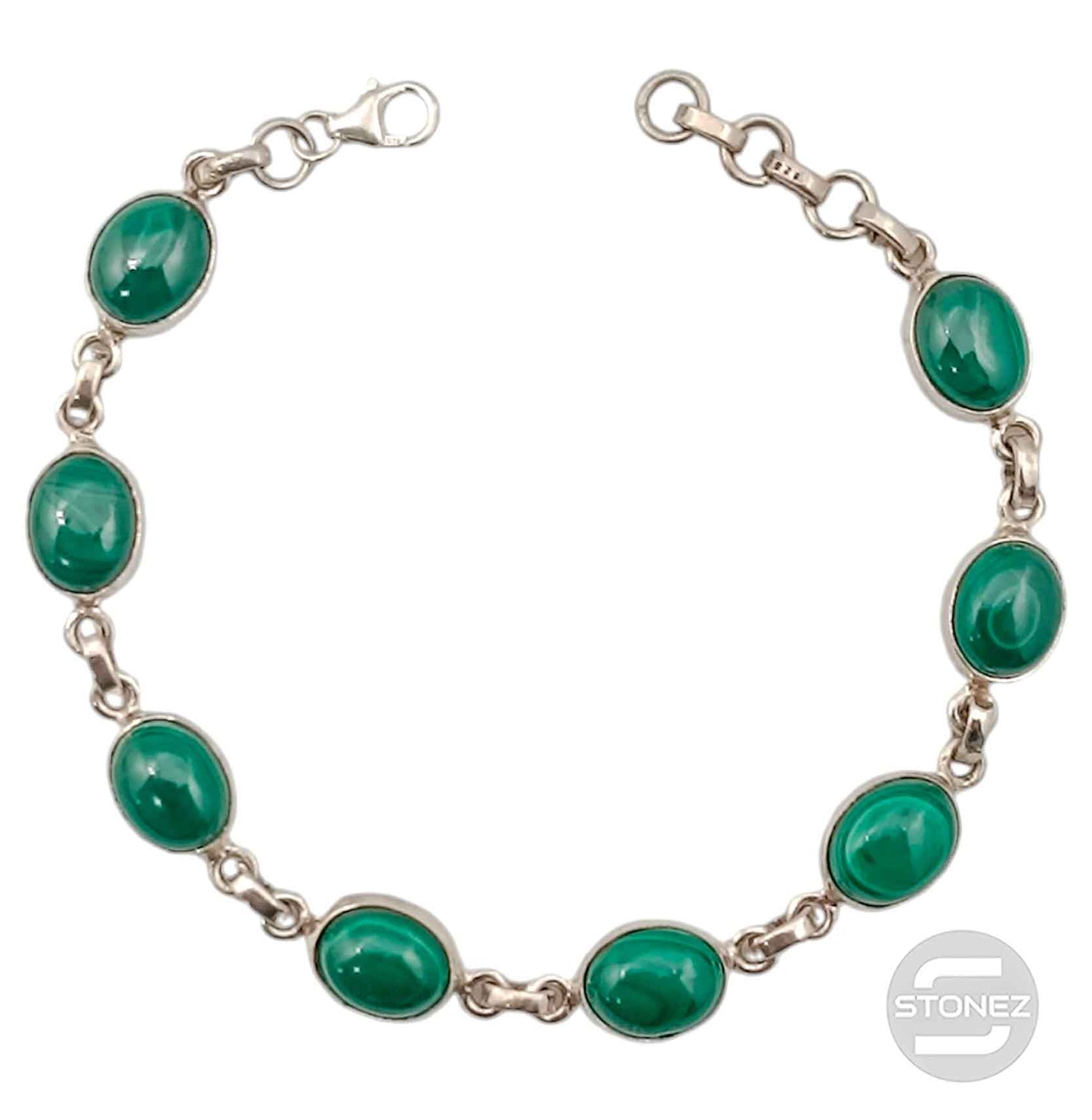 58057-06 Pulsera Plata 925 Con Piedras Malaquita Original 16+3 Cms Aprox