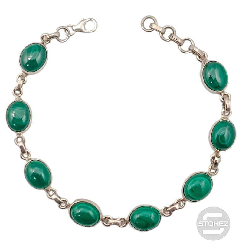 Cargue la imagen en el visor de la galería, 58057-06 Pulsera Plata 925 Con Piedras Malaquita Original 16+3 Cms Aprox
