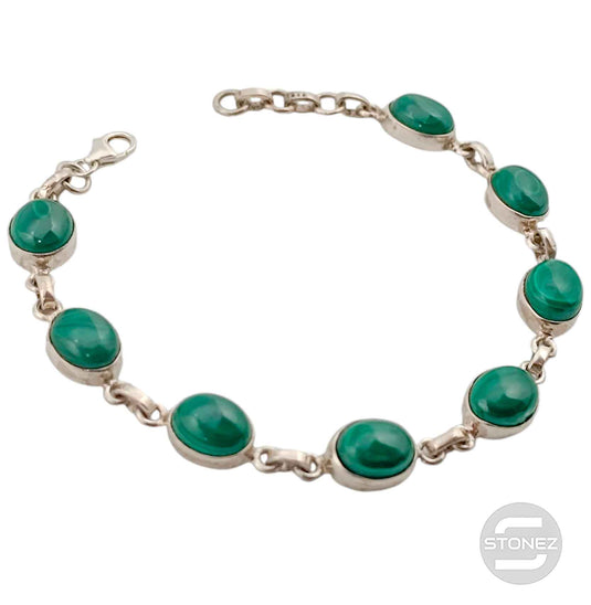 58057-06 Pulsera Plata 925 Con Piedras Malaquita Original 16+3 Cms Aprox